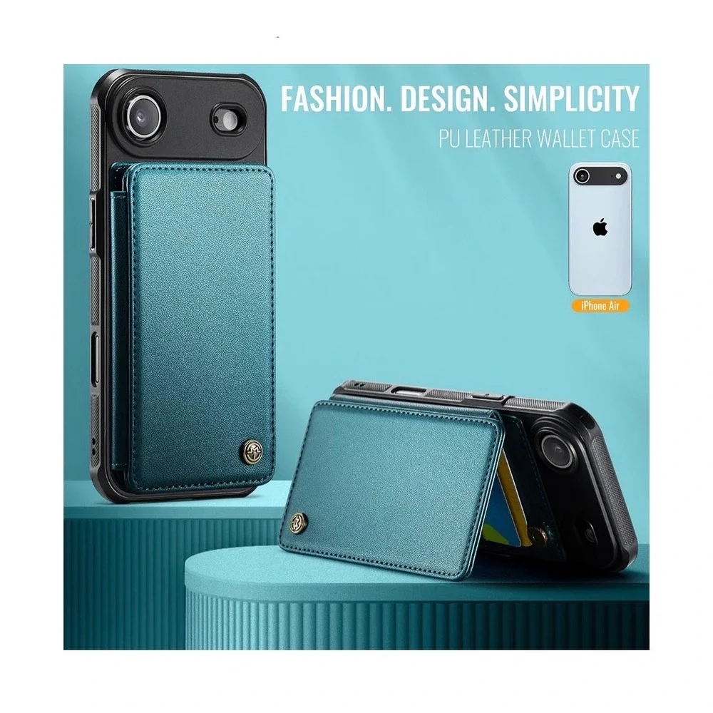 VINICH iPhone Air Wallet Case Teal Blu PU Leather RFID Blocking Card Holder Flip